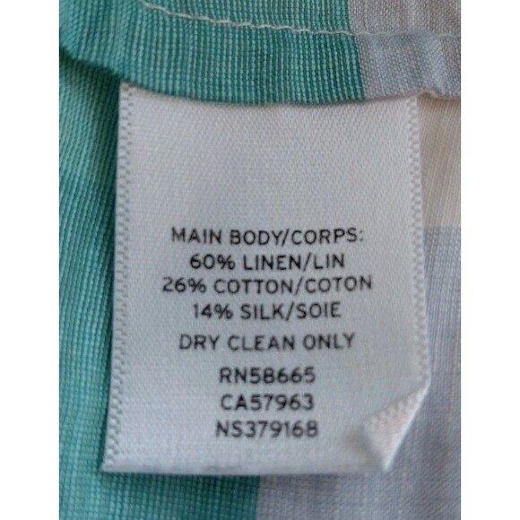 Nordstrom Signature Size S Linen Blend Green Checkered Blouse w/Ribbon Tie - Picture 9 of 9